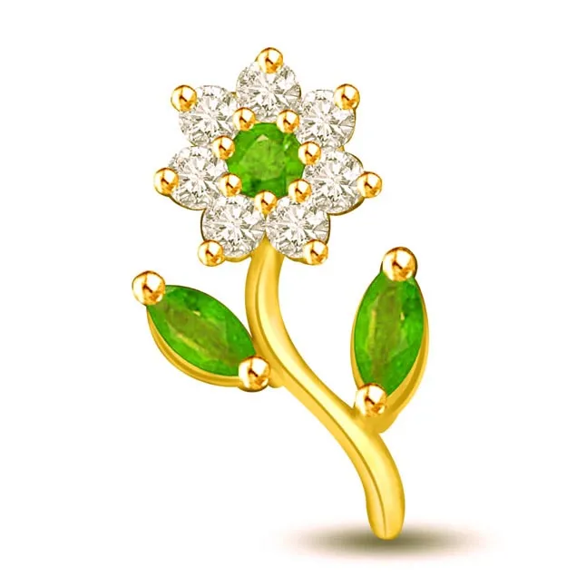 Greeny Flower Diamond & Emerald Pendants for Lady Love