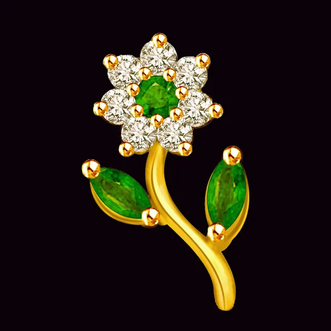 Greeny Flower Real Diamond & Emerald Pendant for Lady Love (P1004)