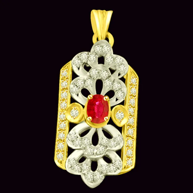 Diamonds Ocean 0.52cts Real Ruby & Diamond Two Tone Gold Pendant for Her (P1007)