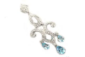 Incredible Beauty Diamond & Blue Topaz Pendants -White Rhodium Pendants