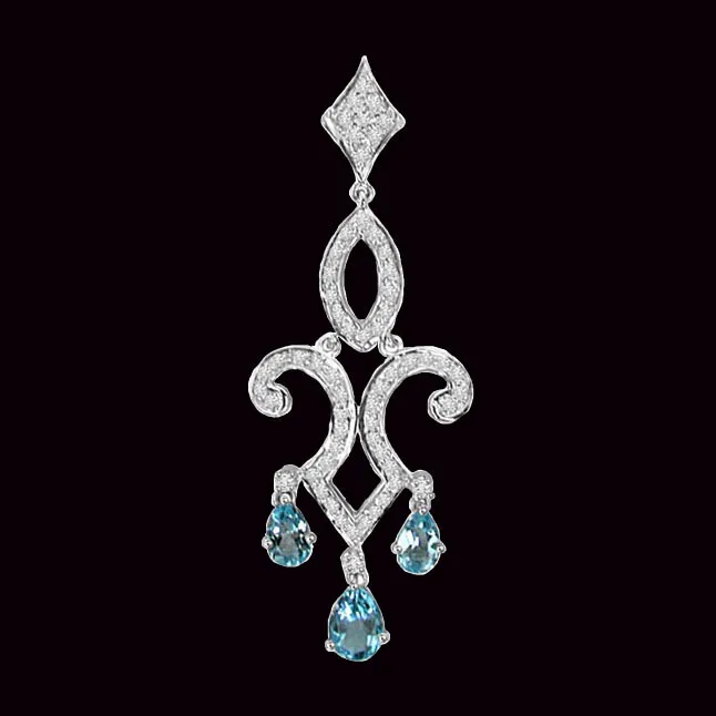 Incredible Beauty Real Diamond & Blue Topaz Pendant (P100)