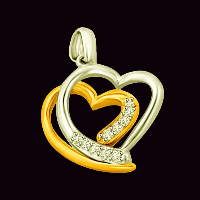 Harmonious Love 0.05cts Dual Heart Real Diamond Pendant (P1011)