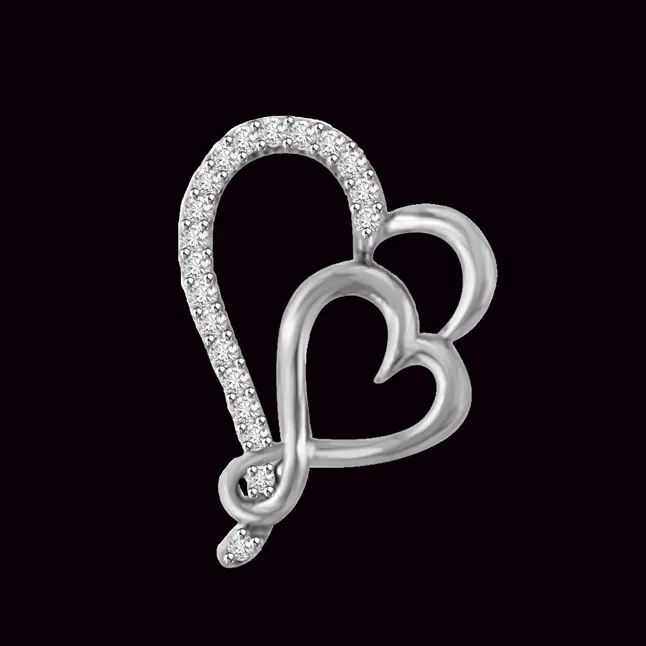 Falling in love 0.25cts Dual Heart White Gold Real Diamond Pendant (P1016)