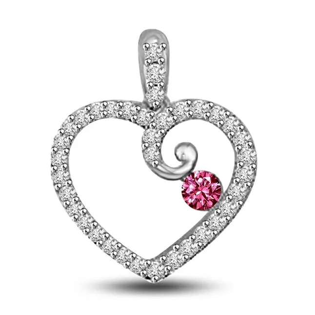 Royal Romance 0.36 cts Heart Shape Ruby Diamond Pendants