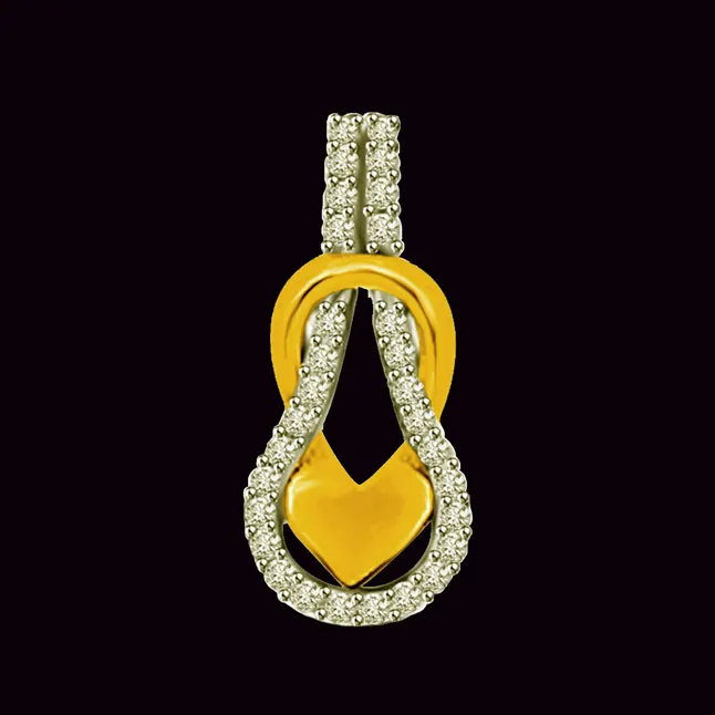 You & Me Entwined Together Two Tone Diamond Heart Pendants