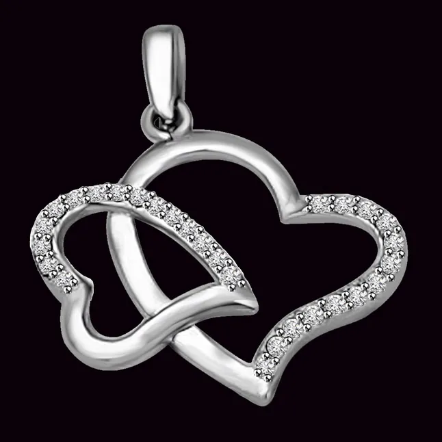 Cocktail of Two Soul 0.27cts White Gold Real Diamond Twin Heart Pendant (P1023)