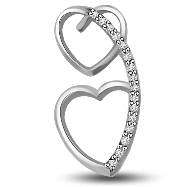 For You & Me 0.16 cts Twin Heart White Gold Diamond Pendants