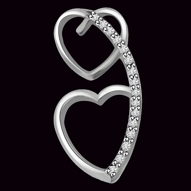For You & Me 0.16cts Twin Heart White Gold Real Diamond Pendant (P1024)