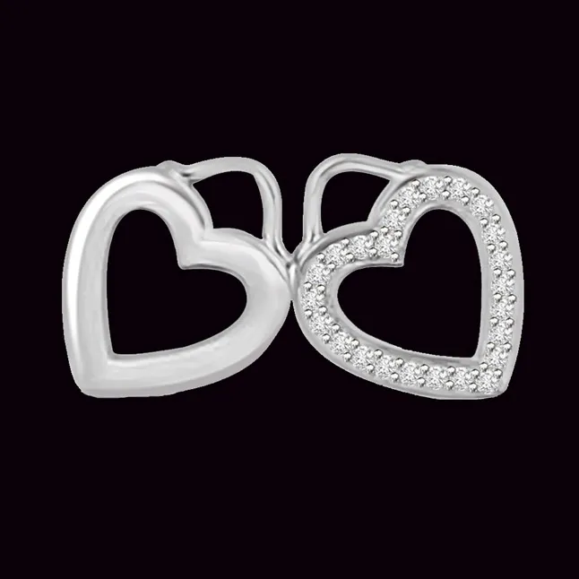 Cuddling Together 14kt White Gold Real Diamond Heart Pendant (P1025)
