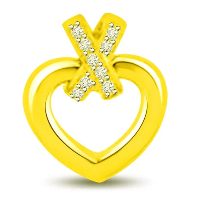 Ribbon Diamond Heart Pendants in 18k Yellow Gold