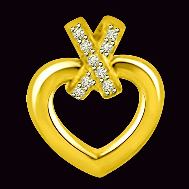 Ribbon Real Diamond Heart Pendant in 18kt Yellow Gold (P1026)