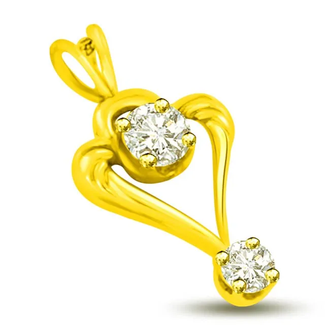 You & Me Together 18k Yellow Gold Diamond Heart Pendants