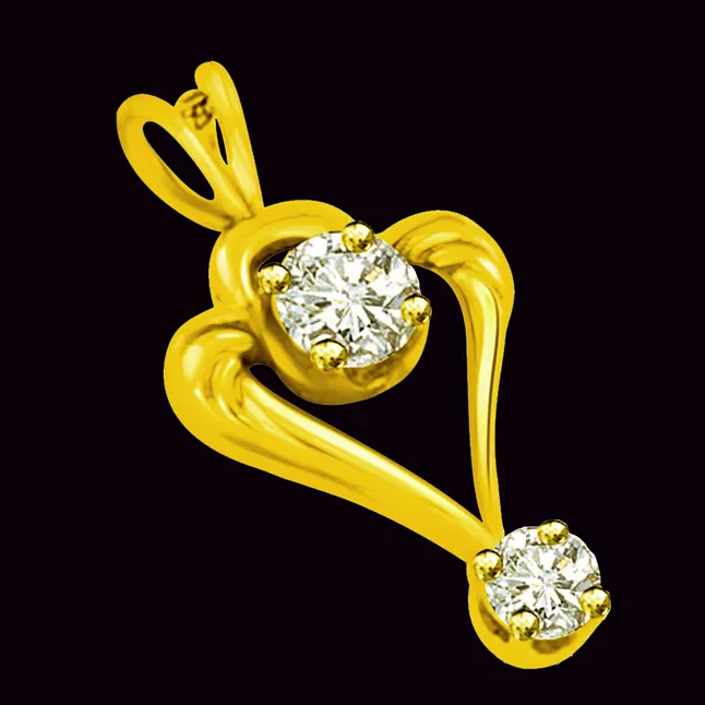 You & Me Together 18kt Yellow Gold Real Diamond Heart Pendant (P1029)