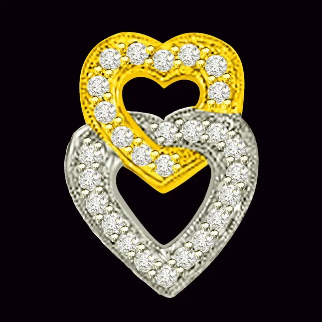 Two Tone Love Entwined Real Diamond Heart Pendant (P1032)