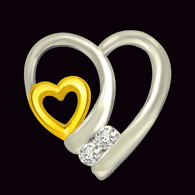 Interlocked Heart 0.03cts Heart Shape Real Diamond Pendant (P1033)