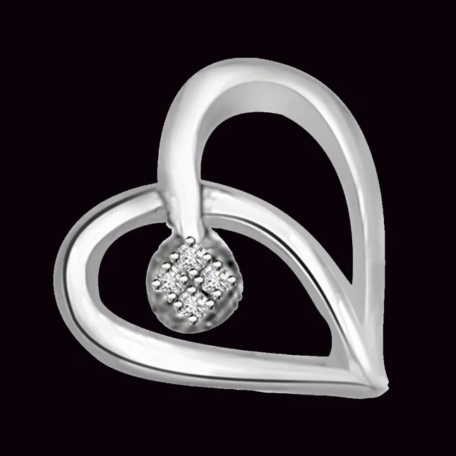 Stylish Elegance Real Diamond Heart Pendant in 14kt White Gold (P1034)
