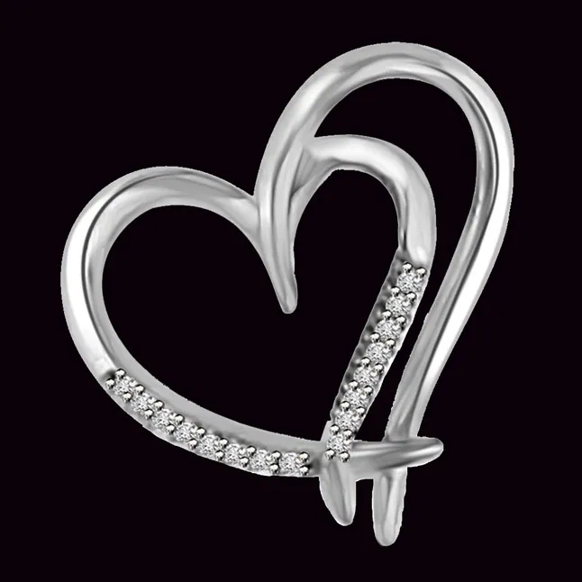 You are Next to My Side 14kt White Gold Real Diamond Heart Pendant (P1035)