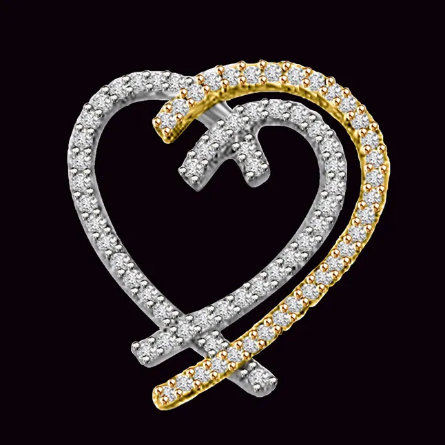 Near Each Other Two Tone Real Diamond Heart Pendant for Her (P1039)