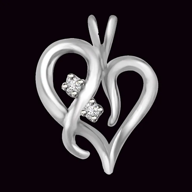 Dainty White Gold Real Diamond Heart Pendant for My Love (P1040)