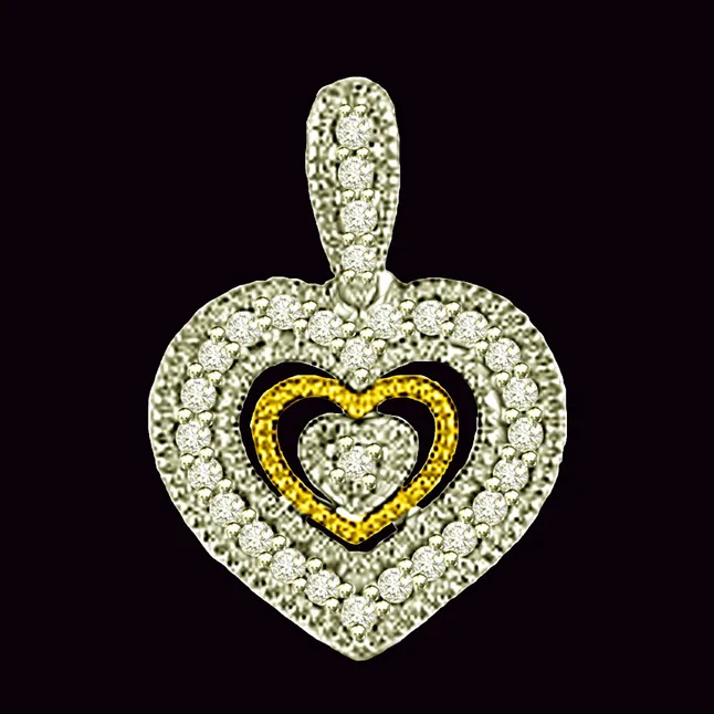 Fillgree Style Two Tone Real Diamond Heart Love Pendant (P1042)