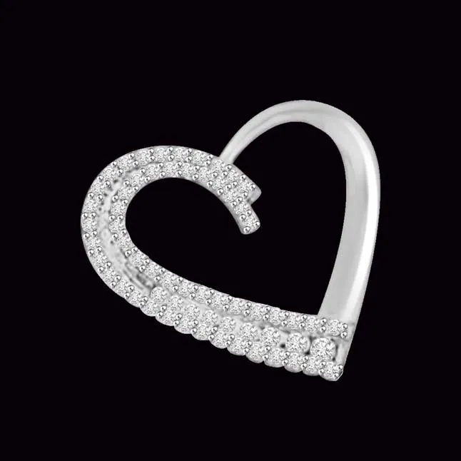 Cudding Each other White Gold Real Diamond Heart Pendant (P1046)