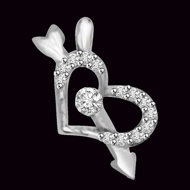 God of Love : Cupid White Gold Real Diamond Heart Pendant (P1049)