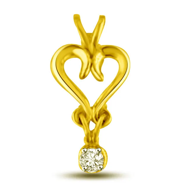 Twirly Hearts 0.06 cts Heart Shape Gold Diamond Pendants