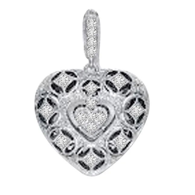 Fillgree Style White Gold 14kt Diamond Heart Pendants