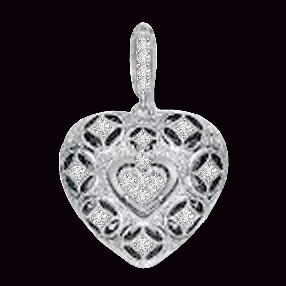 Fillgree Style White Gold 14kt White Gold Real Diamond Heart Pendant (P1053)
