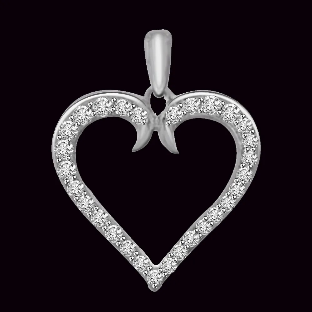 My Heart is Beating White Gold Real Diamond Heart Pendant (P1054)