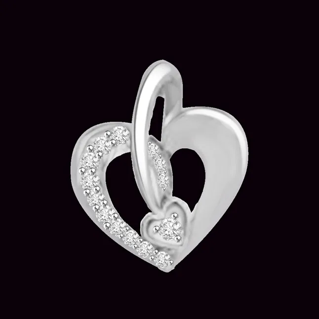 Love is Music, Just Play it 14kt White Gold Real Diamond Heart Pendant (P1057)