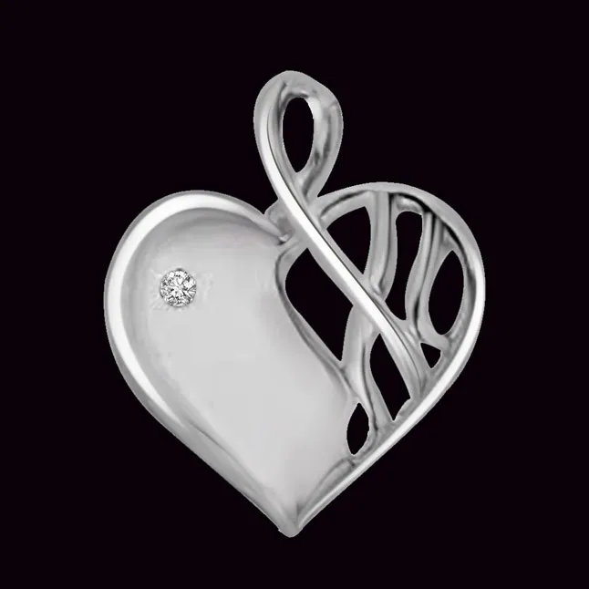 I am Yours White Gold 14kt Real Diamond Heart Pendant (P1063)