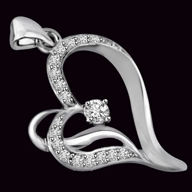 You're My Princess White Gold Real Diamond Heart Pendant (P1067)