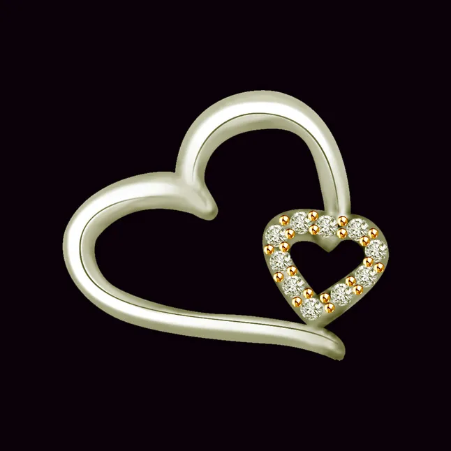Queen of Love 0.05cts Dual Heart White Gold Real Diamond Pendant (P1073)