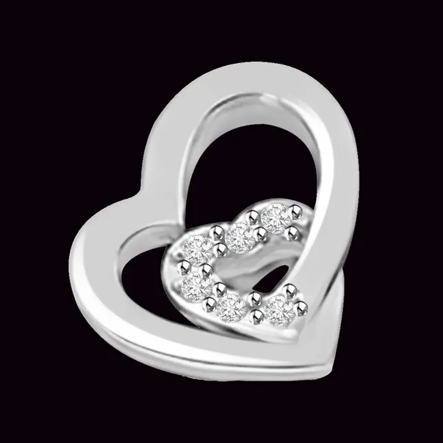 Lets Celebrate our Love 14kt White Gold Real Diamond Heart Pendant (P1078)