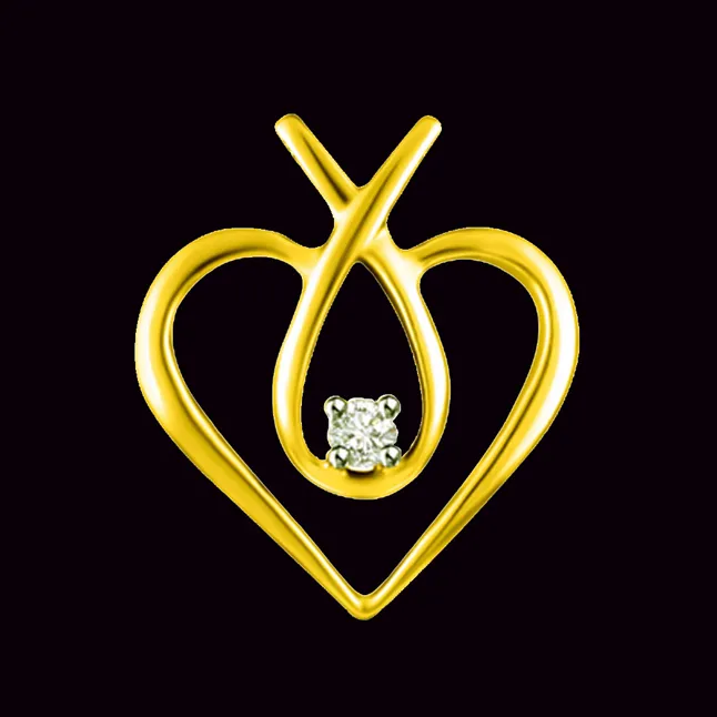 Golden Love 0.025cts Heart Shape Real Diamond Pendant (P1079)