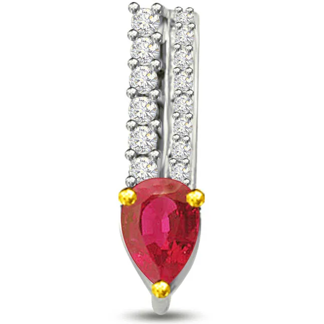 Beautiful Pear Shaped Ruby Round Diamond Pendants -Diamond -Ruby