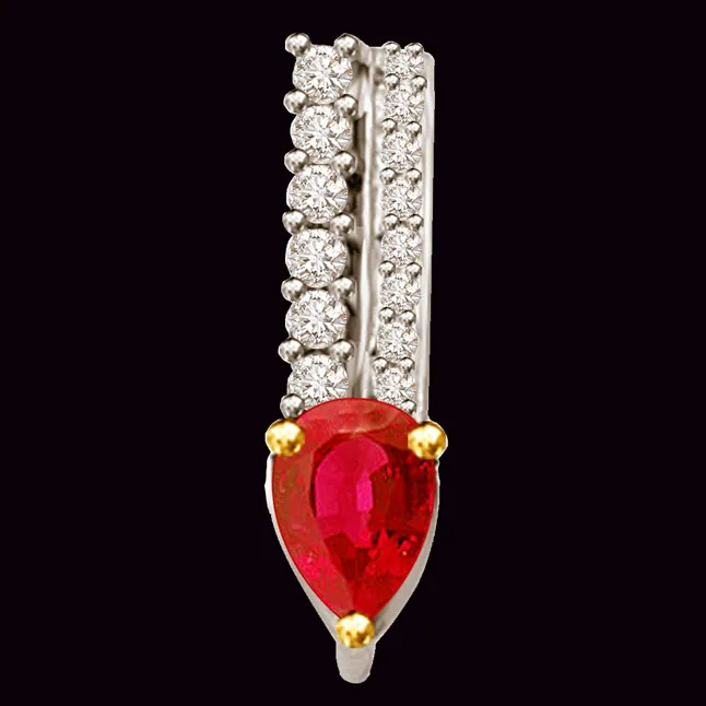 Beautiful Pear Shaped Ruby And Round Real Diamond Pendant (P1086)