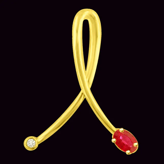 Cross the Fingure Real Red Ruby Pendant In Yellow Gold Along With Real Diamond (P1087)