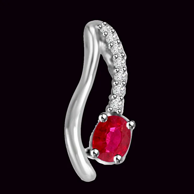 Dream Girl Glory Real Ruby Pendant With Diamond Accent In White Gold (P1089)