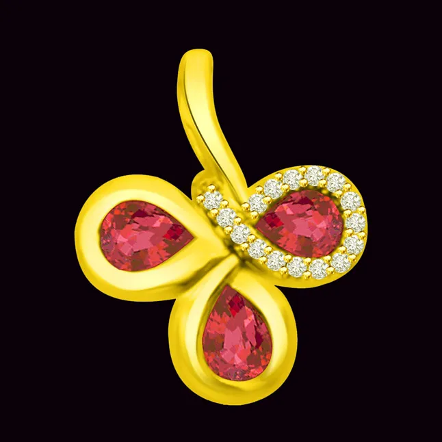 Glitter of Life 0.60Tcw Real Red Ruby Pendant With Diamonds In Yellow Gold (P1093)