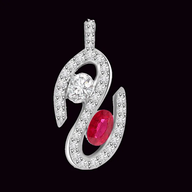 Curvy Sparkler's Beautiful Diamond Pendant With Real Red Ruby In White Gold (P1094)