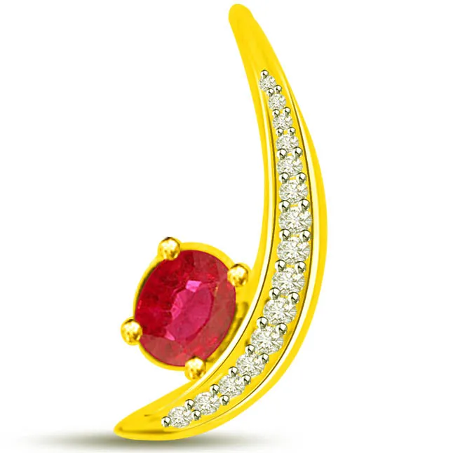 Brilliant Bling Stunning Yellow Gold Pendants Of Ruby Diamonds -Diamond -Ruby