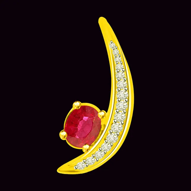 Brilliant Bling Stunning Yellow Gold Pendant Of Real Ruby And Diamonds (P1095)