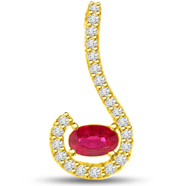 Sparkling Beauty Designer Pendants Of Diamonds Ruby In Yellow Gold -Diamond -Ruby
