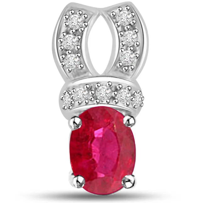 Passionate Curve Radiant White Gold Pendants Of Ruby Diamonds -Diamond -Ruby