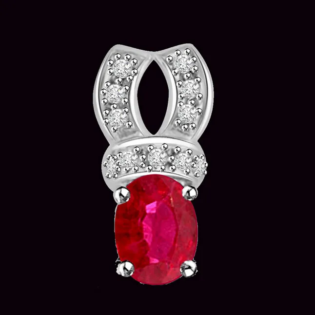 Passionate Curve Radiant White Gold Pendant Of Real Red Ruby And Diamonds (P1098)