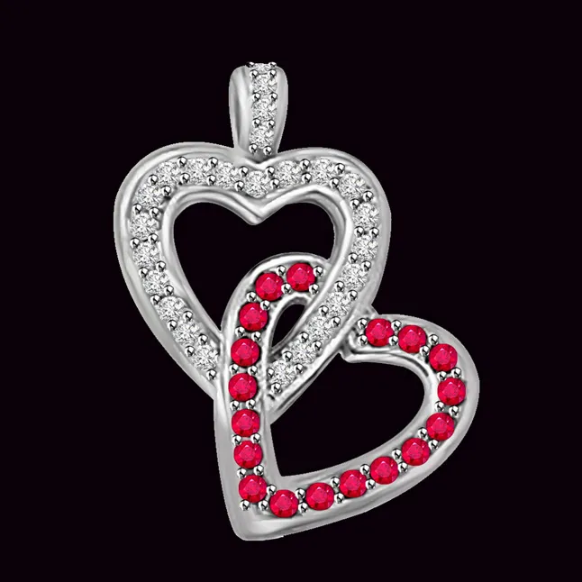 Heart to Heart Fine Heart Shaped Pendant Of Real Diamonds And Rubies (P1099)