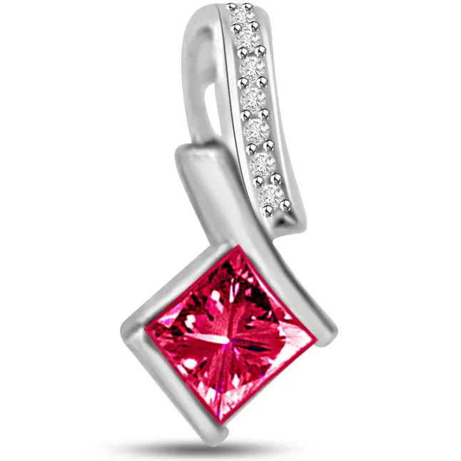 Brighten Magic 0.32 TCW Real Diamond And Ruby Pendant In White Gold (P1100)