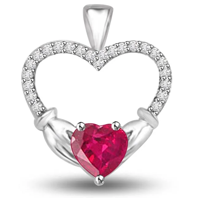 Unbelievable Heart Shaped Pendant of Real Ruby And Diamonds (P1107)